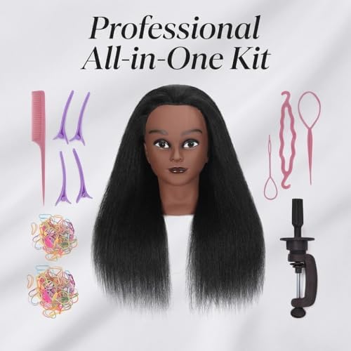 100% Real Hair Mannequin Head Training Head Manikin Cosmetology Doll Head for Hairdresser Practice Braiding Hair Styling with Clamp stand (18 -Inch) - Image 2