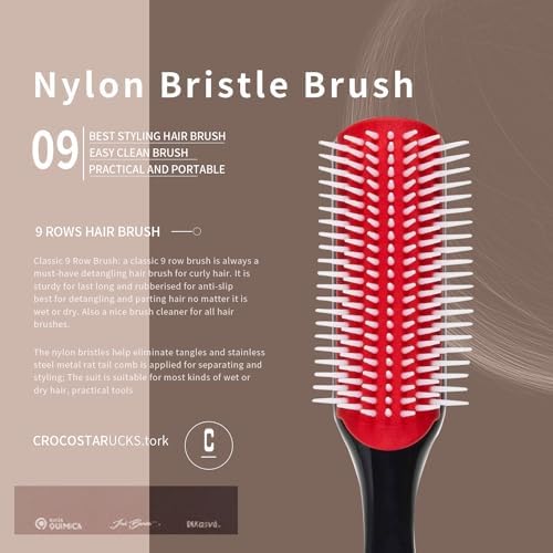 5 Pcs Detangling Brush Set - Cushion Nylon Bristles, Dual Edge, Teasing, and Styling Comb (Pink) - Image 4