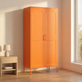 Lockable Metal Armoire Wardrobe Closet, 67 Inch Steel Clothing Storage Cabinet, Hanging Rod and Adjustable Shelves, Orange 2 Door Storage Cabinet for Bedroom Cloak Room Office Gym by HOME