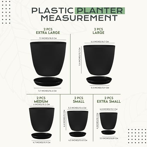 Plant Pots Indoor with Drainage, 10 Pack Multi-Size Planters Set, Black - Image 2
