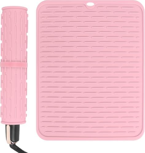 15.7" Oversize Heat Resistant Silicone Mat for Styling Tools: Curling Iron, Flat Iron, Hair Straightener - Portable Hair Styling Pad Cover Pink - Image 7