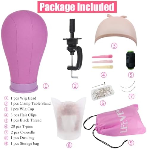 Leeven Purple Canvas Head Durable Mannequin wig Head with Stand 22 Inch - Image 3