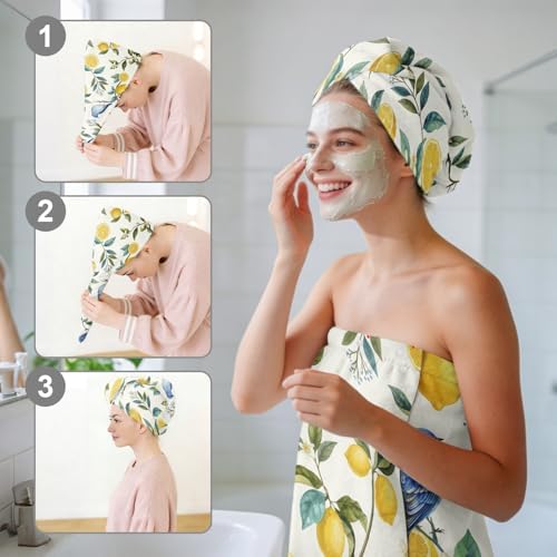Absorbent Bath Towel Wrap Set (32 X 60 in), Lemon Bird Towel Wrap - Image 6