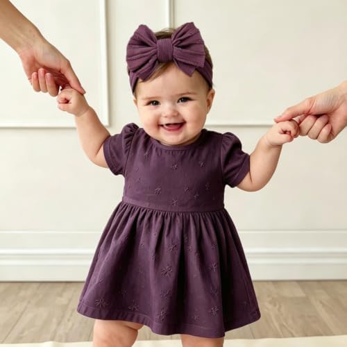 Baby Bows Headbands Soft Nylon Handmade Hair Accessories for Newborn Infant Toddler Kids (6 Mixed Purple, Large) - Image 4