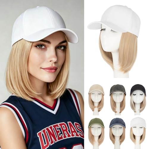 Rich Choices Hat Wigs for Women,White Baseball Cap with Hair Extensions for Women,Short Bob Hairstyle Caps with Hair Attached Adjustable Baseball Cap Wig 6 Inch-Light Blonde with Ash Highlights by RichChoices