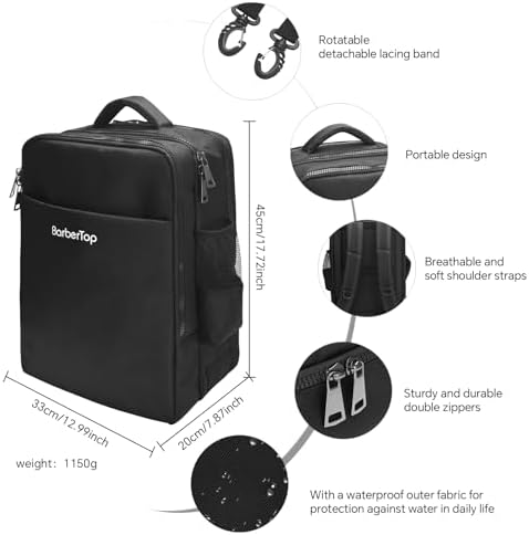 Barber Backpack for Clippers and Supplies, 17.7"x7.9"x13" Large Capacity Four-Layer Hairstylist Backpack, with General-purpose Barber Apron Cape Brush, Barber Bag for Barbershop Salon Home Use - Image 3
