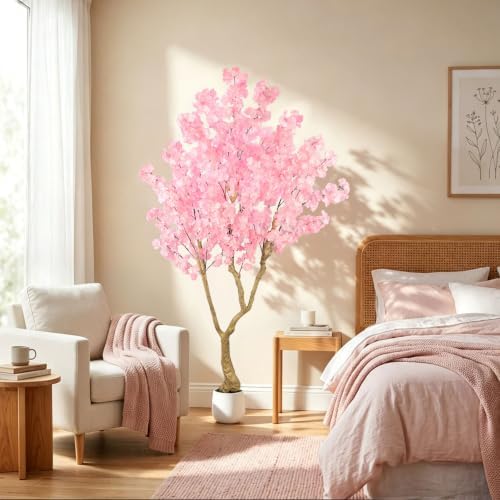 Pink Artificial Cherry Blossom Tree 6FT with Sturdy White Planter - Image 4