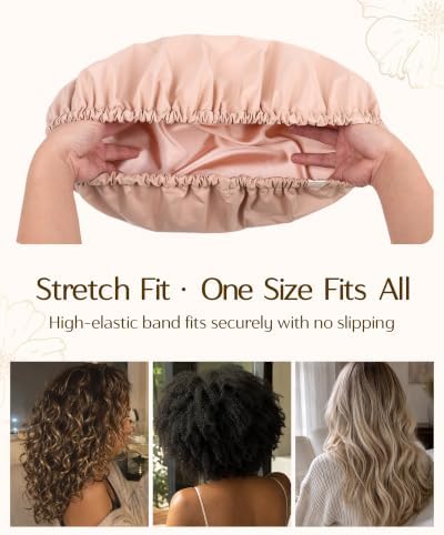 Yanibest Satin Lined Shower Cap, Reusable Waterproof Shower Caps for Women - Image 5