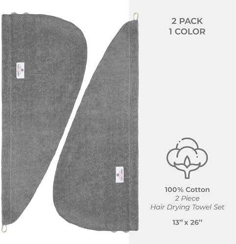 American Soft Linen 100% Cotton Hair Towels for Women, Head Towel Cap, Cotton Hair Turban Towel Wrap for Long Curly Anti Frizz Hair, Soft and Absorbent Cotton Hair Towels 2 Pack, Dark Gray - Image 4