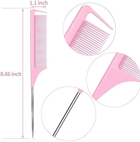 Rat Tail Combs 20 PCS, Parting Combs for Braiding Hair Carbon fiber heat-resistant anti-static,for Sectioning, Parting, Styling Hairs (Pink) - Image 2