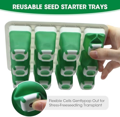 5PCS 60 Cell Self Watering Seed Starter Tray with Grow Light, Reusable Silicone Seed Starter Kit with Humidity Dome, 60 Cells Plant Germination Trays for Seeding Planting Growing（5-Pack 60-Cell） - Image 4