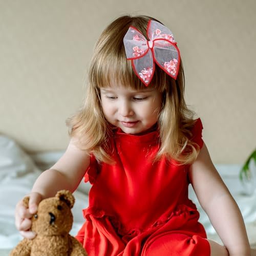 Valentines Hair Bow Gift for Girls Women 4in Red Heart Mesh Tulle Fable Bow Alligator Clips for Teen Toddler Kids Cute Valentine's Day Holiday Party Dress Decoration Accessories - Image 5