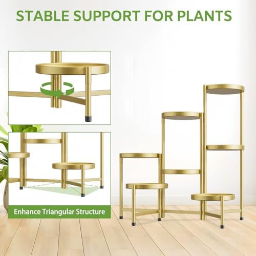 7 Tier Large Plant Stand Indoor Outdoor, 10 In Wide Tray, Gold - Image 6