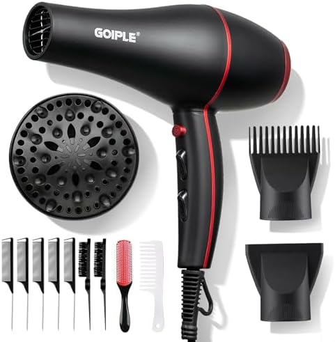 13Pcs Ionic Constant Temperature Hair Blow Dryer Kit - Lightweight, Low Noise, 1800W Professional Blowdryer Set for Women and Men by lockmio