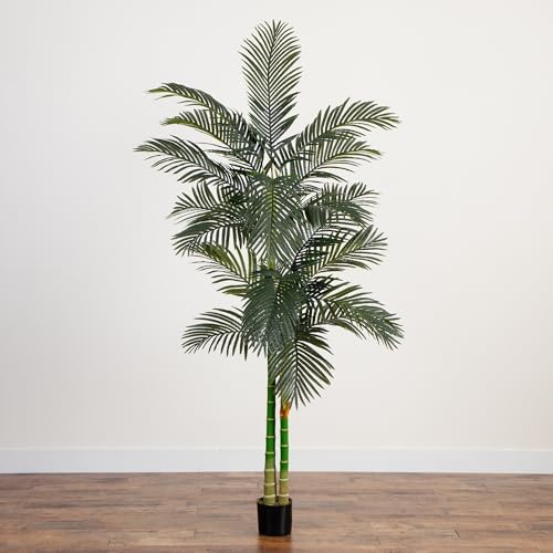 Nearly Natural 8 ft Artificial Golden Cane Palm Tree with Nursery Pot - Image 4