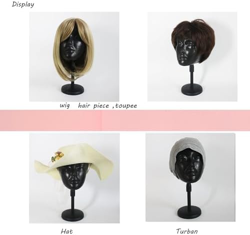 2 PACKS Adjustable wig or hat black styrofoam mannequin head holder stand (13”to 17”) (Black head 01) - Image 5