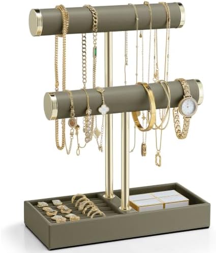 VLANDO Jewelry Organizer, 2 Tier Jewelry Bracelet Necklace Holder with Tray by VLANDO