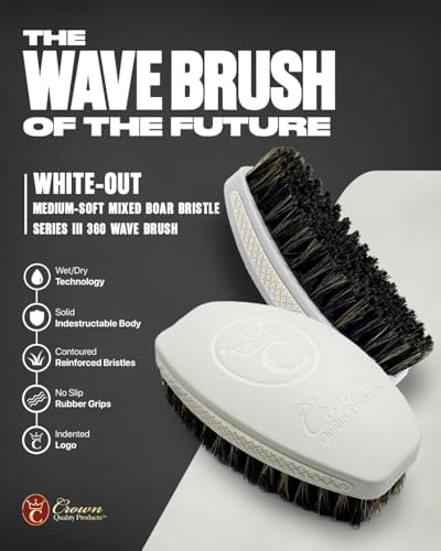 360 Wave Brush, Curved MED-SOFT 100% Boar Bristle, WHITE-OUT, Waterproof - Image 2
