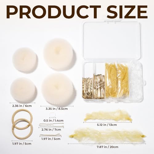 YGDZ 200PCS Hair Bun Maker Set, 4 Blonde Hair Donuts, 10 Hair Nets for Buns, 80 Bobby Pins Hair Pins for Women, Girls, Dance Competition Must Haves, Hair Accessories, Ballet Bun Kit, Blonde - Image 2