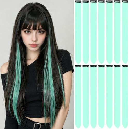 Mint Green Hair Extensions Clip in Colored Hairpieces 14 PCS Teal by LADYAMZ