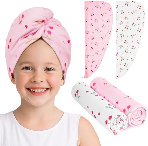 Kids Microfiber Hair Towel Wrap 2Pack Absorbent Hair Drying Turban for Girl by UnicornCastle