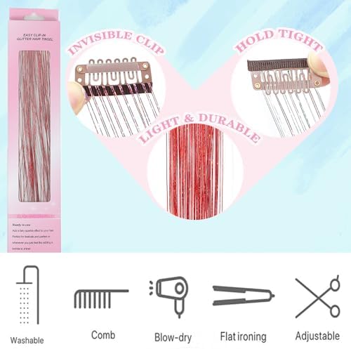 Hair Tinsel Clip in 12 Pcs Fairy Glitter Tinsel Hair Extensions for Kids - Image 3