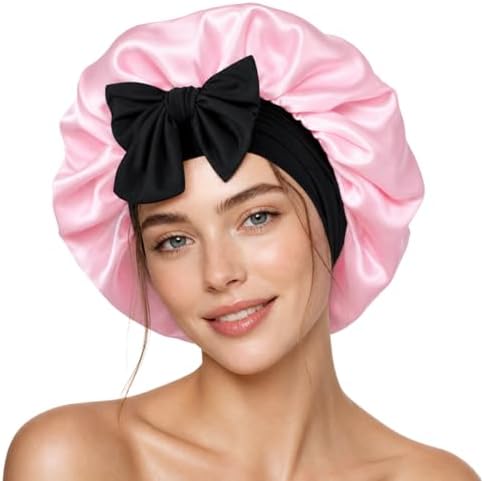 Silk Bonnet for Sleeping Satin Hair Bonnet Double Layer Adjustable Sleep Cap with Elastic Tie Band by BESTCHOICEFORYOU%EF%BC%81