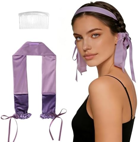 Curling Tie New Hair Curlers to Sleep in, Heatless Curls Overnight Headband, Soft Ribbon Wrap for Long Hair, Perfect Natural Curls Bouncy Curls Hairstyle Hair Suitable for All Hairs Types (Purple) by ONEUPIN