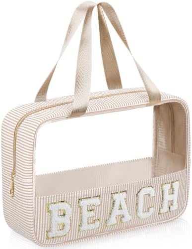 Sanwuta Clear Seersucker Beach Bag, Khaki by Sanwuta