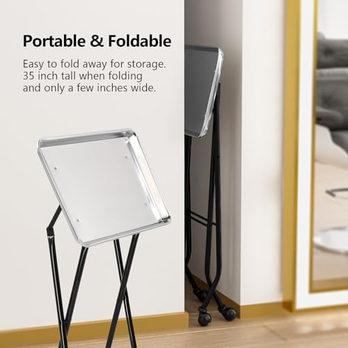 OmySalon Salon Tray on Wheels Folding Color Trays for Salon, Aluminium Tattoo Tray Rolling Trolley Cart Mobile Hair Cart for Cosmetology Stylist Hairdresser, Beauty Spa Service Storage Station - Image 5
