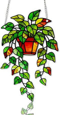 Plant Suncatcher Glass, Stained Glass Suncatcher Plant Window Hanging, Unique Nature Lover Gifts Leaf Ideas by StainedGlassArtware