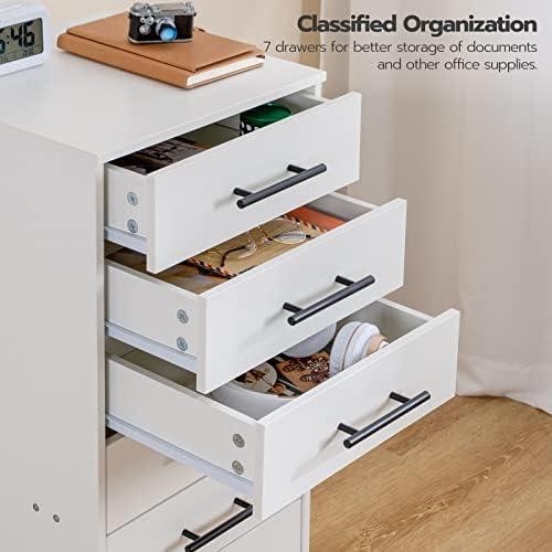 HOOBRO 7-Drawer File Cabinet, Wooden Office Cabinet with Drawers, Mobile Storage Filing Drawer for Home Office, Study, Easy Assembly, White WT07WJ01 - Image 5