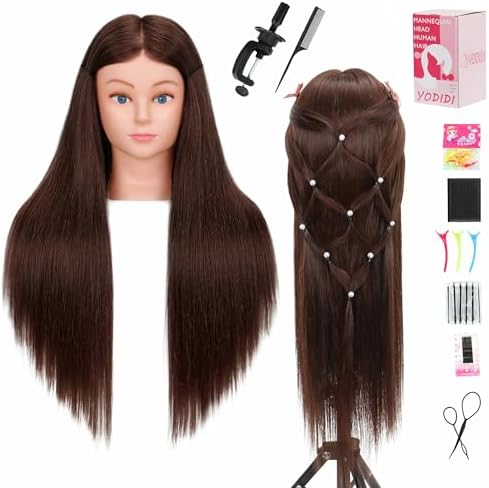 28" Mannequin Head 80% Human Hair Styling Practice with Clamp & Tools (#4) by YODIDI