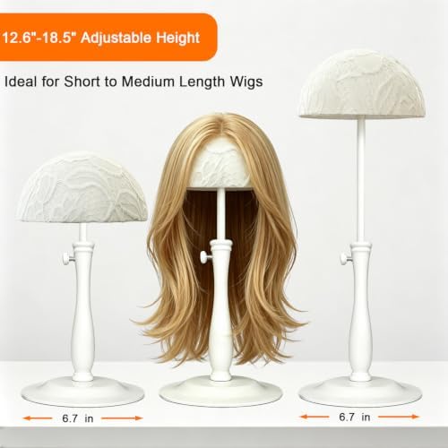 Wig Stand 1PC Iron Base Adjustable 12.6-18.5" White Non-Slip Wig Holder - Image 3
