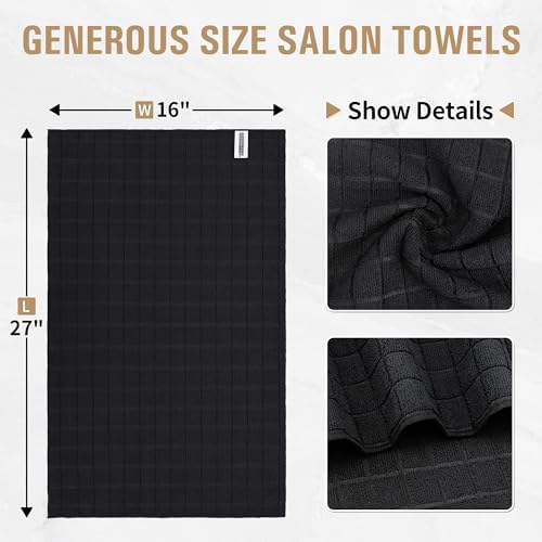 Salon Towels, 12 Pack Black Microfiber Hair Towel, 16 x 27 Inches - Image 2