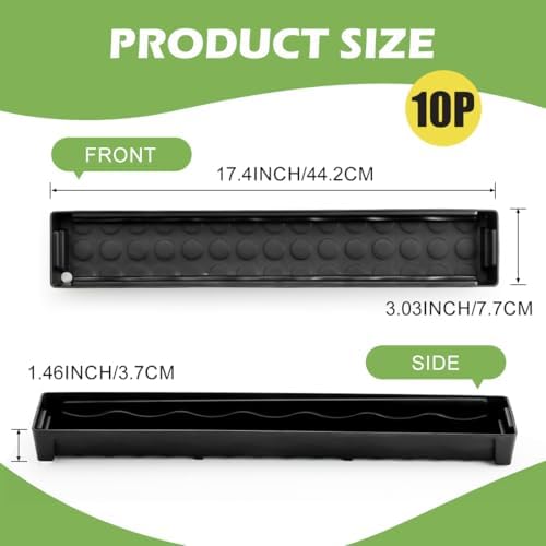 RooTrimmer 10 Pack Plastic Windowsill Saucer with 2.8 inch (7CM) Square Nursery Pots 60pcs, Rectangular Window Sill Plant Pot Trays with Removable Drainage Hole, Thick Plant Saucer Tray (Black) - Image 2