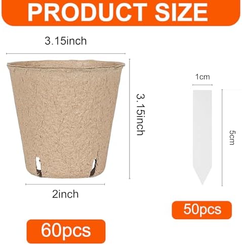 JNYONG 60 Packs 3.15 Inch Peat Pots,Garden Germination Nursery Pots - Image 2