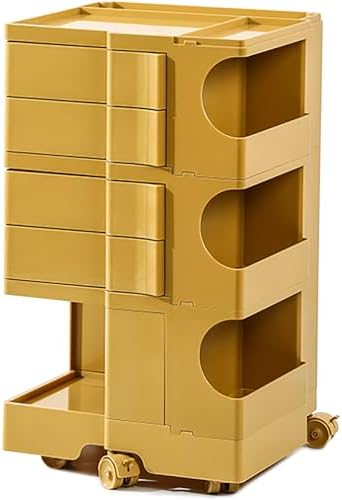 Multipurpose Utility Storage Cart - ABS Plastic Storage Caddy with Wheels and Slide Out Drawers - Professional Trolley Cart - Mobile Caddy for Salon Supplies, Kitchen Needs, Medical Tools - Mustard by PrimoSupply