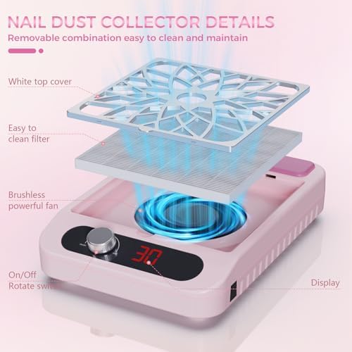 Nail Dust Collector for Nail Techs, Compact & Quiet Nail Vacuum dust Collector with Reusable Filter, Powerful Nail Fan Nail Tech Must Haves for Gel Polish, Pedicures, Salon & Home Use, Pink - Image 4