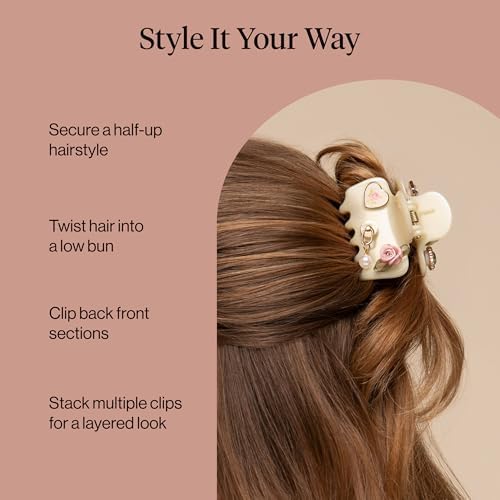 KitschPop ™ Hair Clips For Women with Charm Sets- Pearlized Cream, 7pcs Set - Image 6