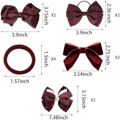 phnydreg Girl Dark Red Hair Bow Accessories 14 Pieces Uniform Hair Bows Hair Clips Headband for School Toddler Girls - Image 3