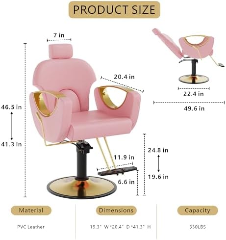 Salon Chair for Hair Stylist, Reclining Hair Salon Chair for Home - Image 3