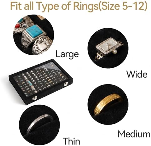 Frebeauty 100 Slots Ring Organizer Tray,Velvet Ring Box with Clear Lid - Image 6