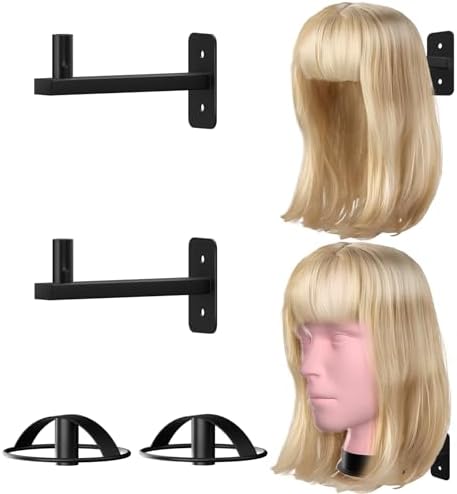 Wig Stand Wall Mount, 2pcs Hanging Wig Holder Head Wig Rack For Multiple Wigs Storage For Mannequin Head (Metal Black) by LhysnWeareprofessionalracksellerwith20yearsofexperience