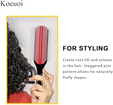 Classic Styling Hair Brush for Wet or Dry Curly Hair. 9 Row Black Brush for Detangling, Separating, Shaping - Image 5