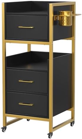 OmySalon Salon Trolley Cart, Hair Styling Station with 3 Drawers, 2 Open Shelf & Tool Holders, Mobile Barber Storage Cabinet Utility Trolley for Beauty Salon Spa,Black by OmySalon