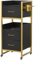 OmySalon Salon Trolley Cart, Hair Styling Station with 3 Drawers, 2 Open Shelf & Tool Holders, Mobile Barber Storage Cabinet Utility Trolley for Beauty Salon Spa,Black by OmySalon
