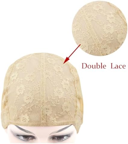 2 Pcs Double Lace Wig Caps with Adjustable Straps Swiss Lace Hairnet on the Back for Making Wig (Blonde M) - Image 2