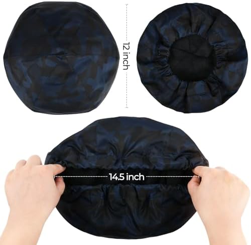 Shower Cap for Men Blue Camouflage Bath Cap, Reversible Large Waterproof Adjustable Shower Caps Terry Lining & Elastic Band Stretch Hem Hair Hat - Image 6