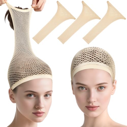 MORGLES 3 Pcs Beige Women's Wig Caps, Non Slip Nylon Hair Nets for Cosplay by Morgles